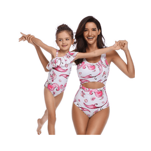 Maillot de bain mère fille flamant rose