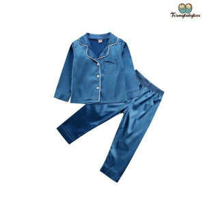 Pyjama fille en satin bleu