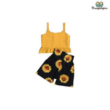 Ensemble fille été jaune et noir à fleurs